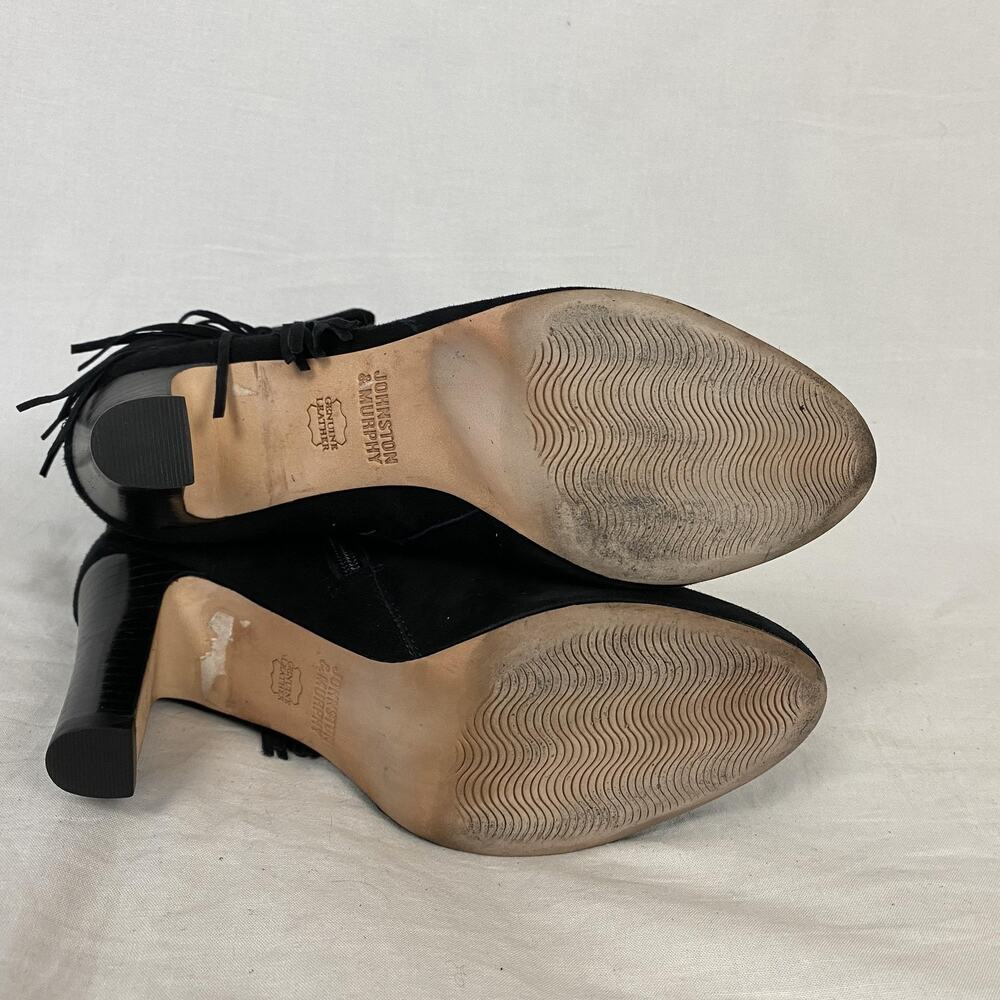 Johnston & Murphy Boots Womens 7.5 Black Suede Fringe Ankle Heel Booties Western - Picture 8 of 12